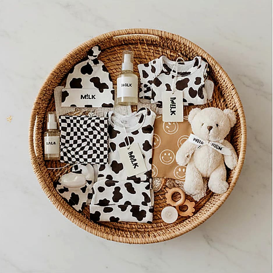 M!LK — coffret cadeau naissance plateau rotin